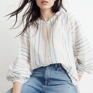 Madewell Peasant Top Stripe Button Down Billowy Bracelet Sleeve Size Small